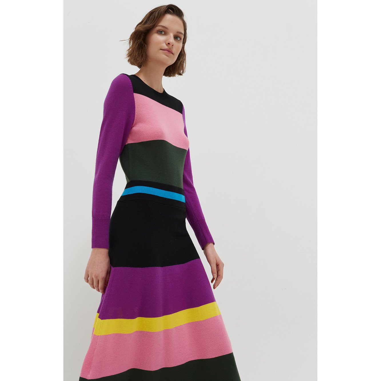Chinti and Parker Multicolour Pop Striped Merino Wool Dress