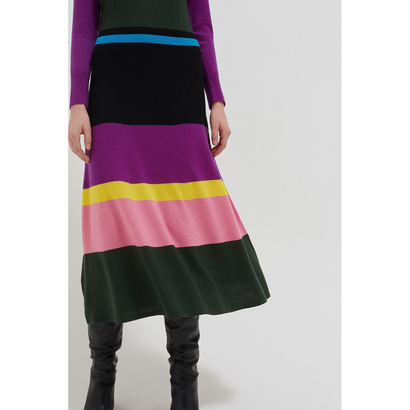 Chinti and Parker Multicolour Pop Striped Merino Wool Dress