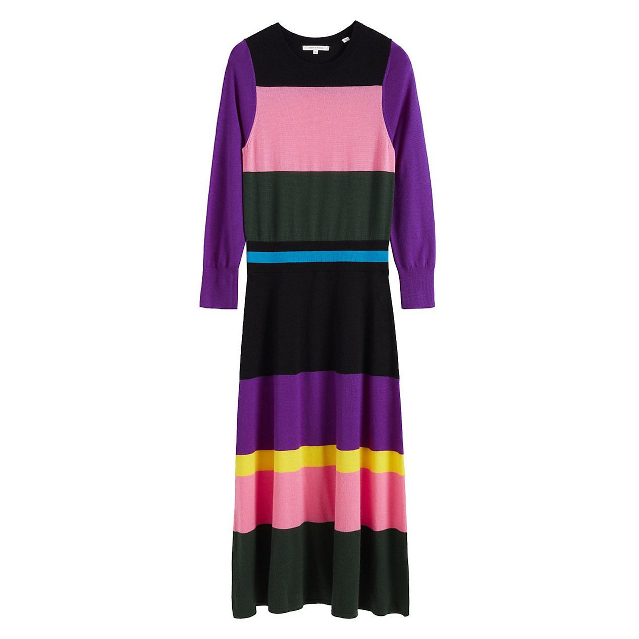 Chinti and Parker Multicolour Pop Striped Merino Wool Dress