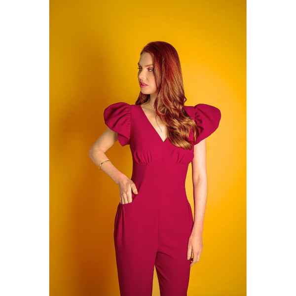 FEMPONIQ Puff Sleeved Crepe Jumpsuit