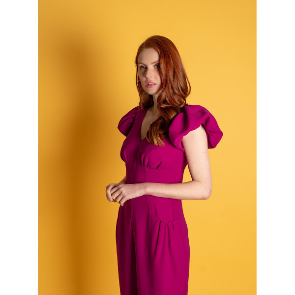 FEMPONIQ Puff Sleeved Crepe Jumpsuit