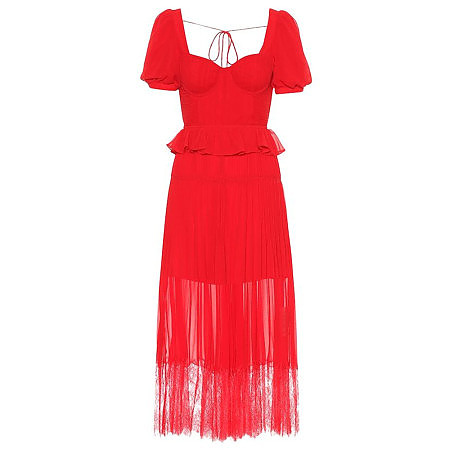 Self portrait pleated chiffon midi cheap dress