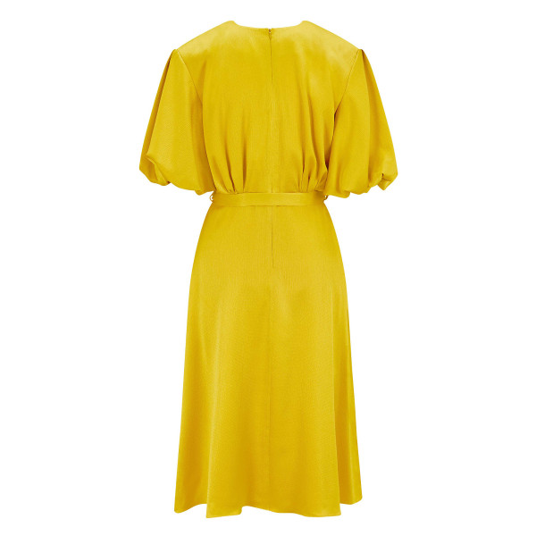 FEMPONIQ Draped Puff Sleeve Satin Dress