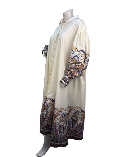 ETRO Shirt Dress with Multicolor Paisley Border Print & Belt