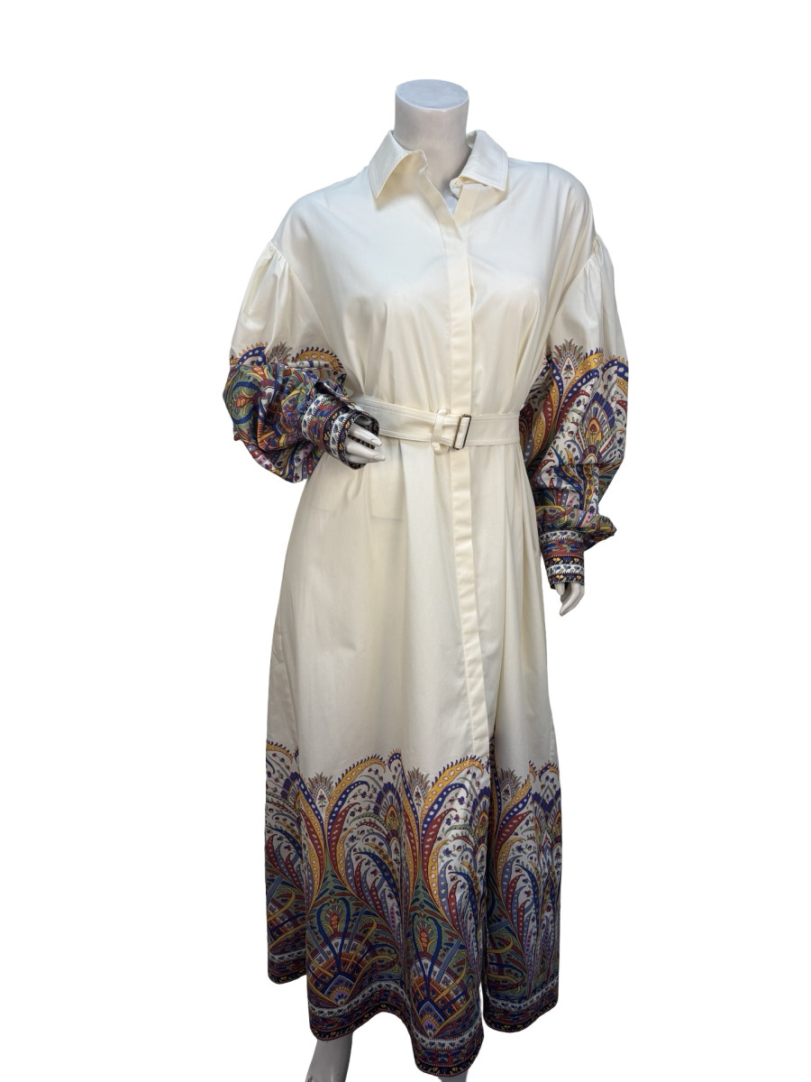 ETRO Shirt Dress with Multicolor Paisley Border Print & Belt