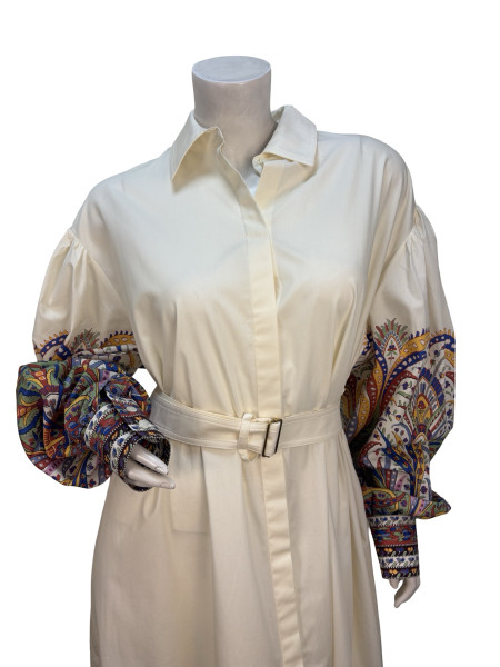 ETRO Shirt Dress with Multicolor Paisley Border Print & Belt