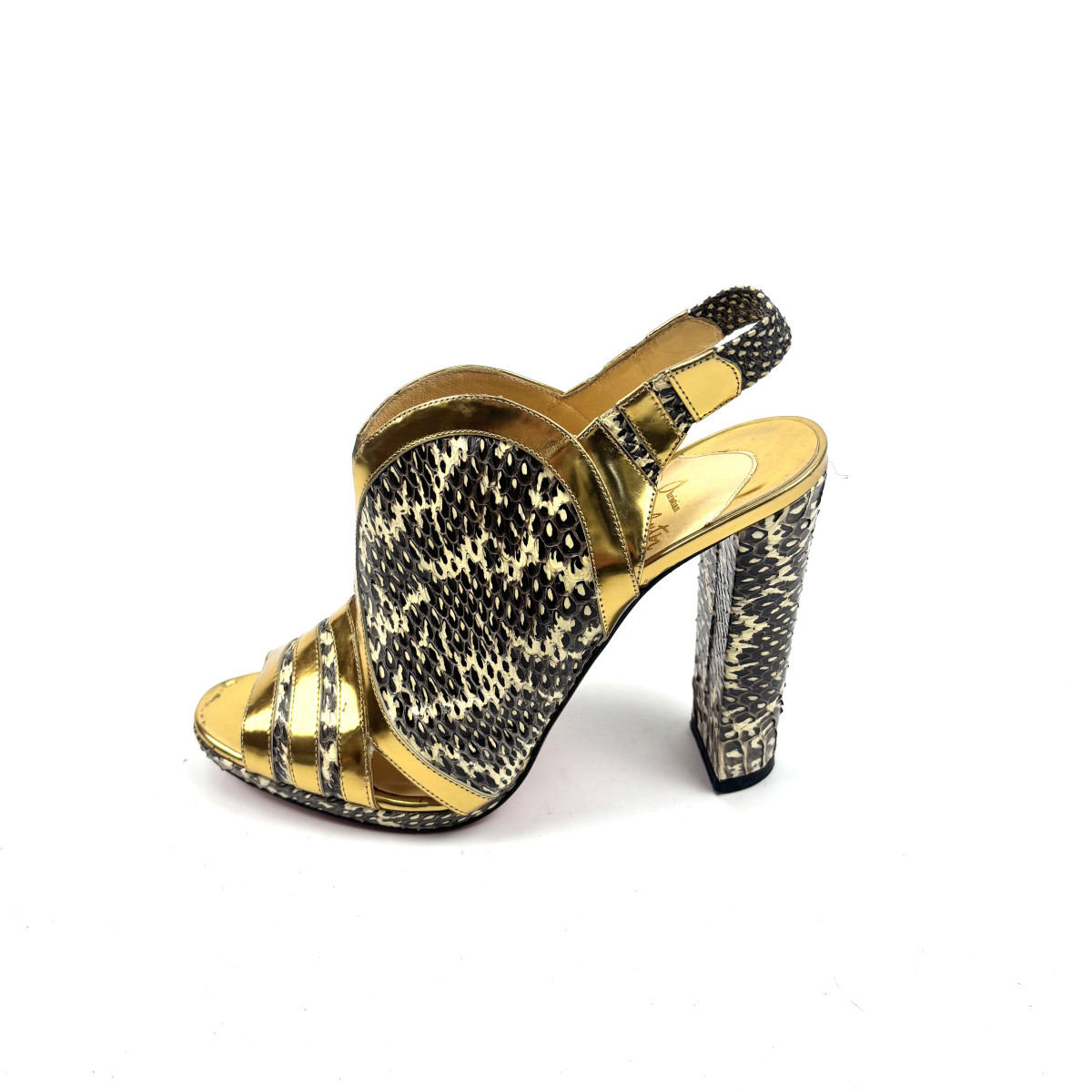 Christian Louboutin Gold & Python-Effect Leather Block Heel Sandals