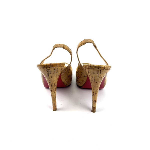 Christian Louboutin Cork Slingback Peep-Toe Heels