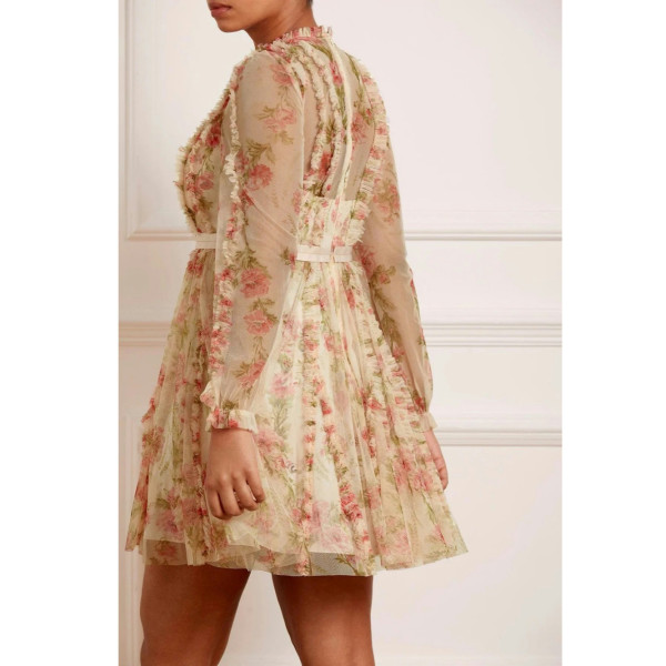 Needle & Thread Waltzing Blooms Round Neck Micro Mini Dress