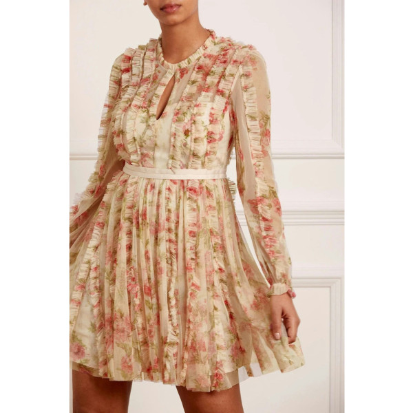 Needle & Thread Waltzing Blooms Round Neck Micro Mini Dress