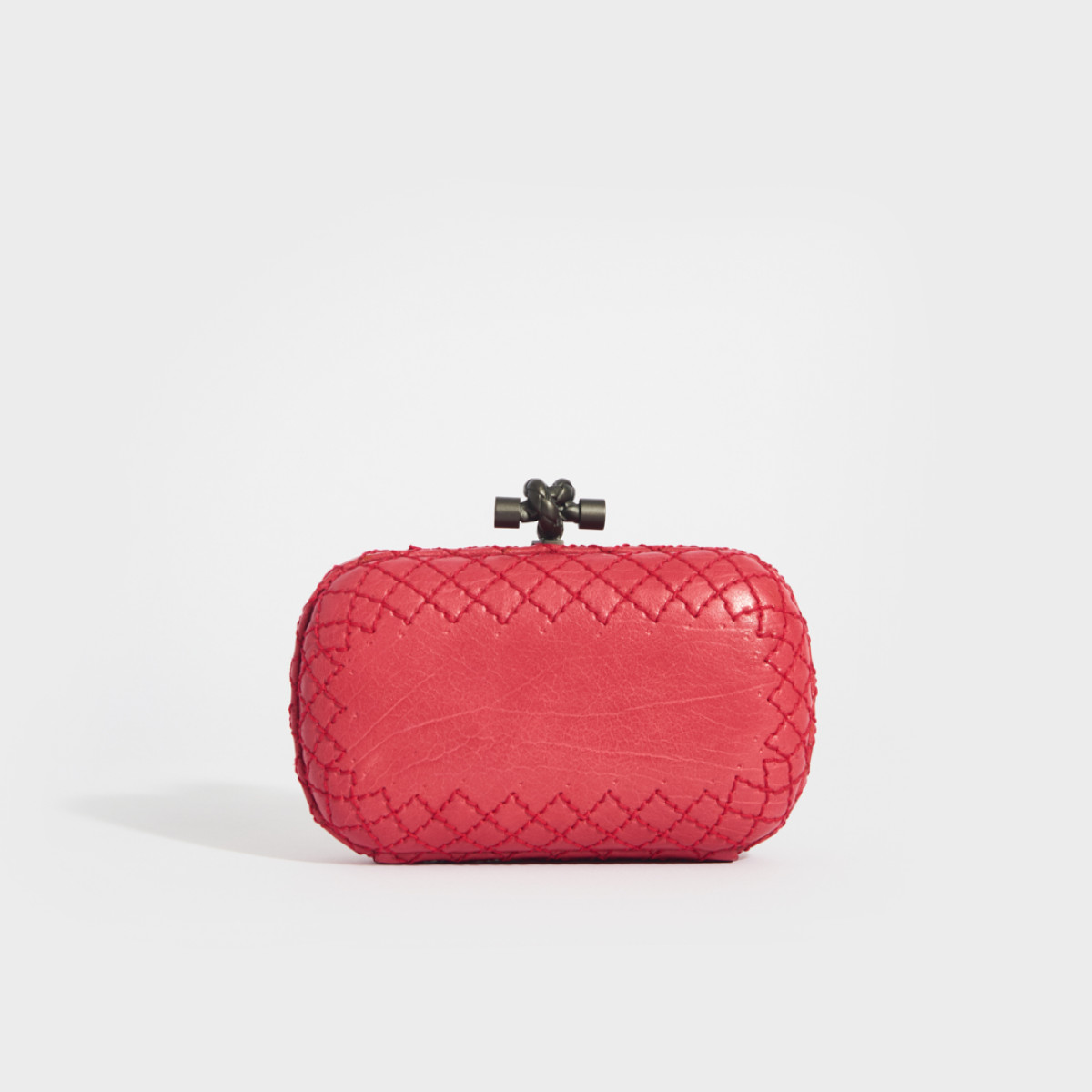 Bottega Veneta Diamond Stitch Leather Knot Clutch in Red