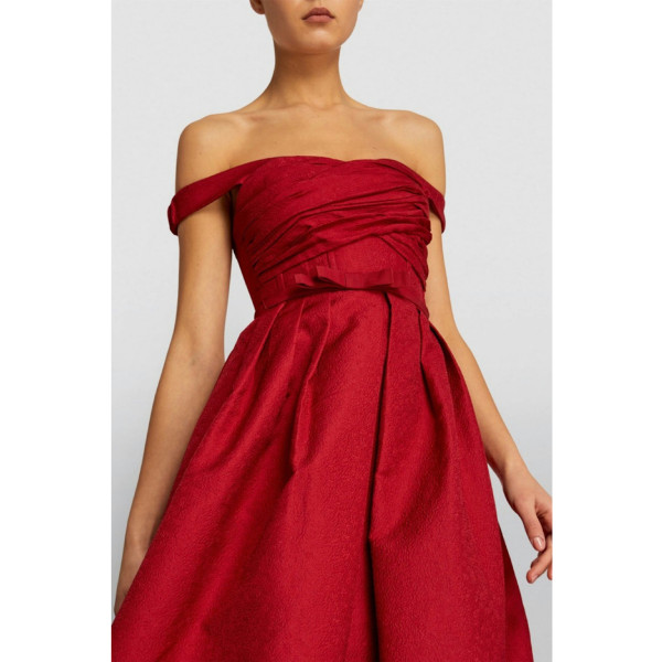 Self-Portrait Textured Off Shoulder Midi Dress