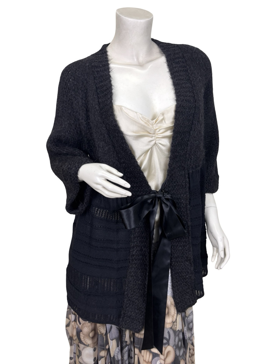 CHANEL Tied-Front Charcoal Knitted Cardigan