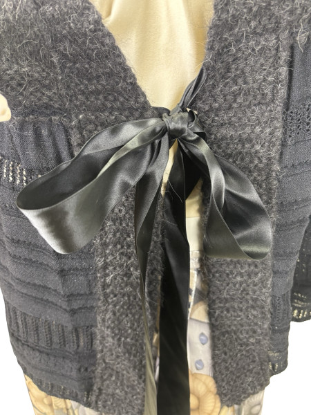 CHANEL Tied-Front Charcoal Knitted Cardigan