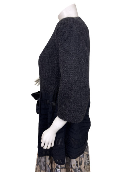 CHANEL Tied-Front Charcoal Knitted Cardigan