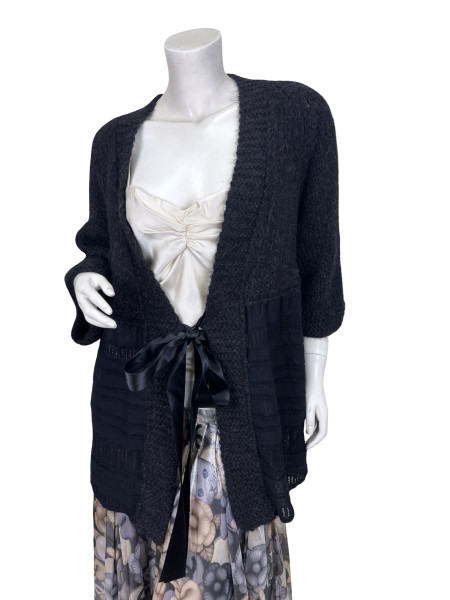 CHANEL Tied-Front Charcoal Knitted Cardigan