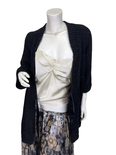 CHANEL Tied-Front Charcoal Knitted Cardigan