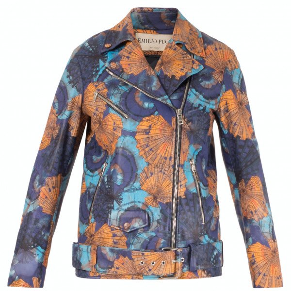 Emilio Pucci Seashell Print Leather Biker Jacket