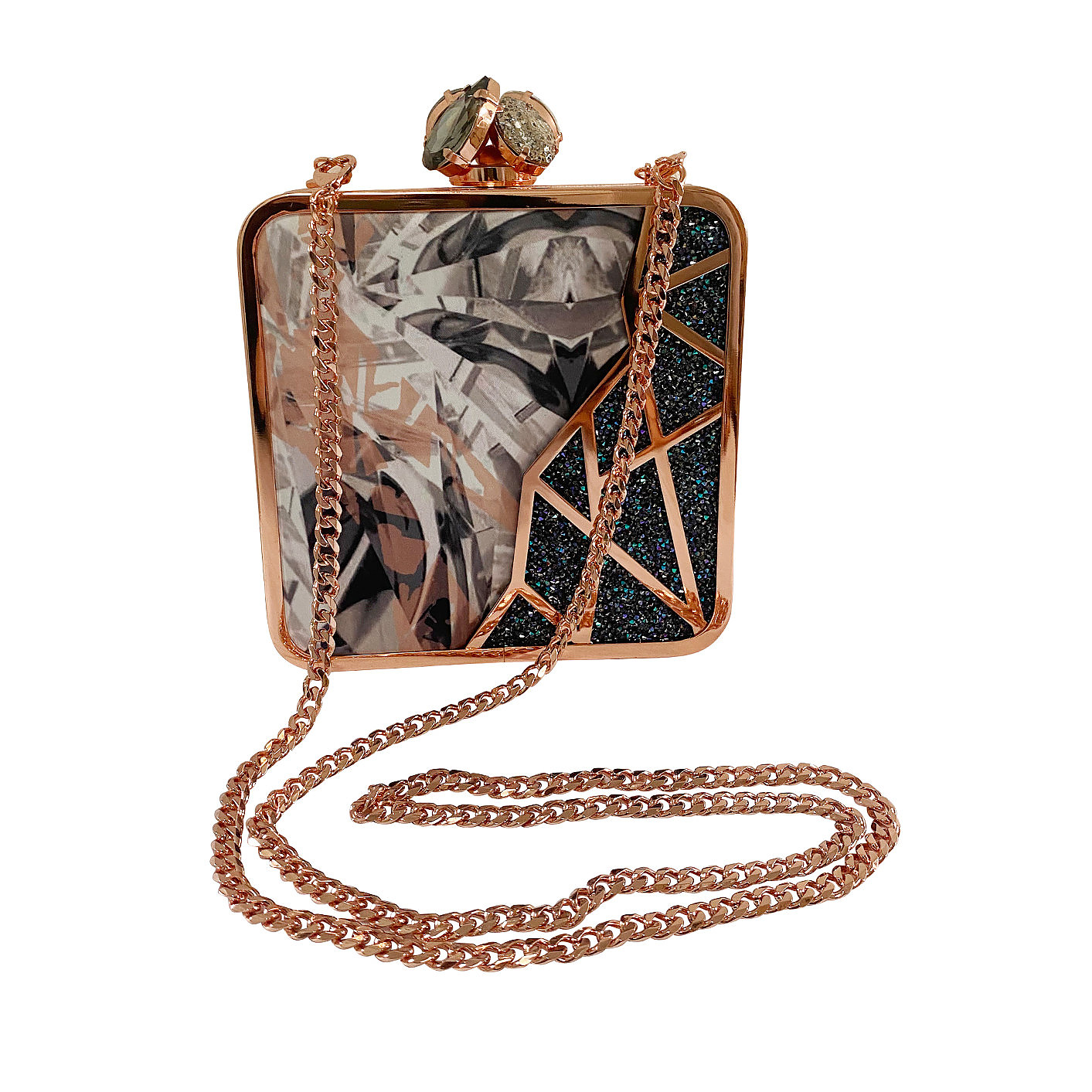 Atelier Swarovski Crystal Square Clutch With Printed Satin