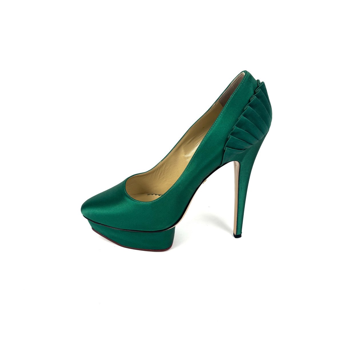 Charlotte Olympia Green Satin Blake Pleated Pumps