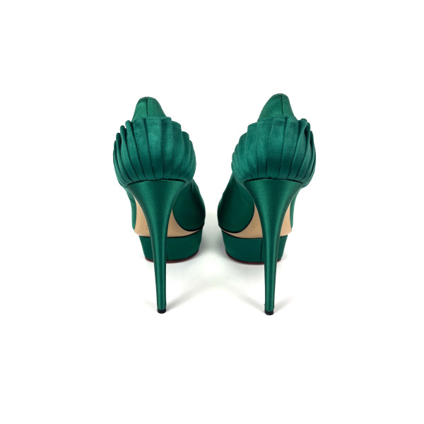 Charlotte Olympia Green Satin Blake Pleated Pumps