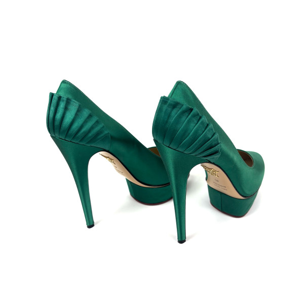 Charlotte Olympia Green Satin Blake Pleated Pumps