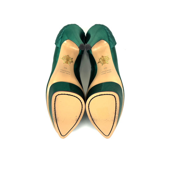 Charlotte Olympia Green Satin Blake Pleated Pumps