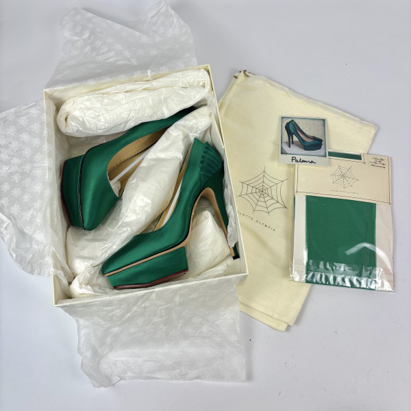 Charlotte Olympia Green Satin Blake Pleated Pumps