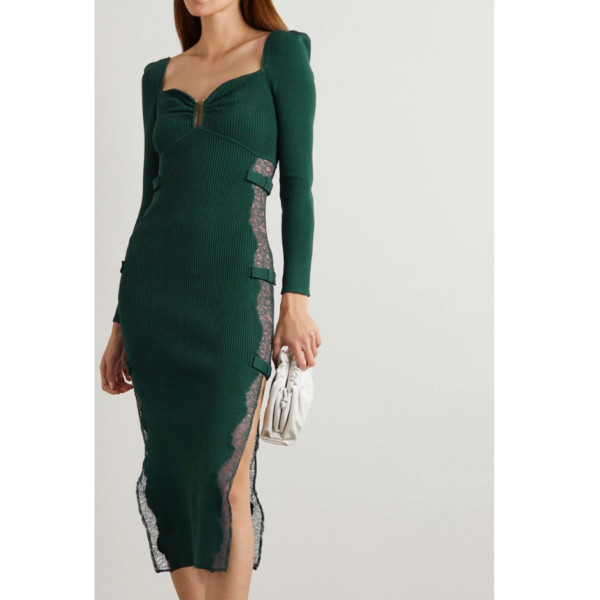 Self-Portrait Lace Knit Green Midi