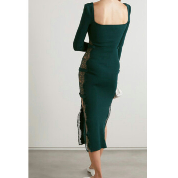 Self-Portrait Lace Knit Green Midi