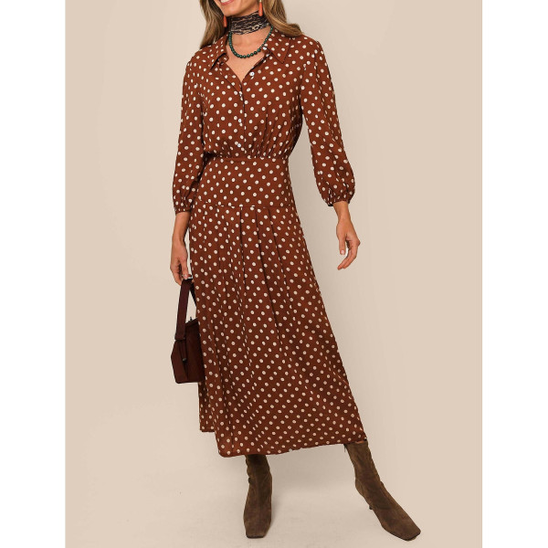 Rixo Collared Long-Sleeve Polka Dot Dress