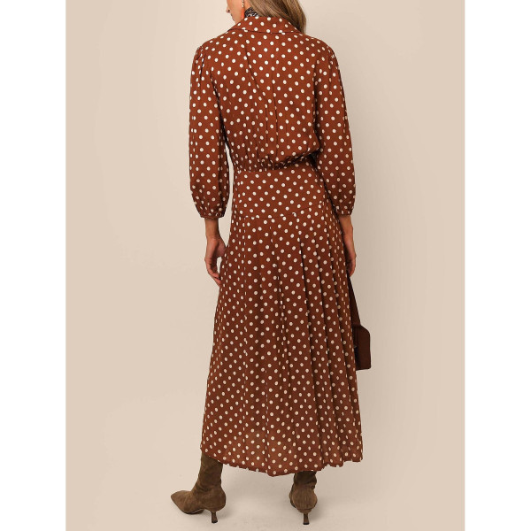 Rixo Collared Long-Sleeve Polka Dot Dress