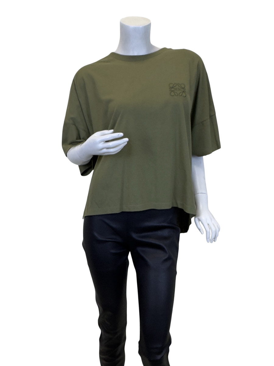 Loewe Embroidered Logo Relaxed Fit Khaki T Shirt