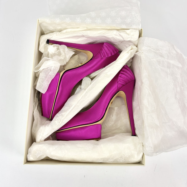 Charlotte Olympia Fuchsia Satin Blake Pleated Pumps