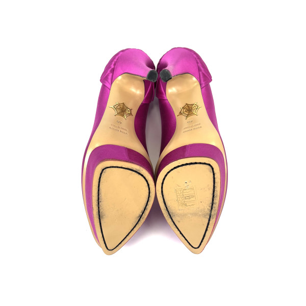 Charlotte Olympia Fuchsia Satin Blake Pleated Pumps