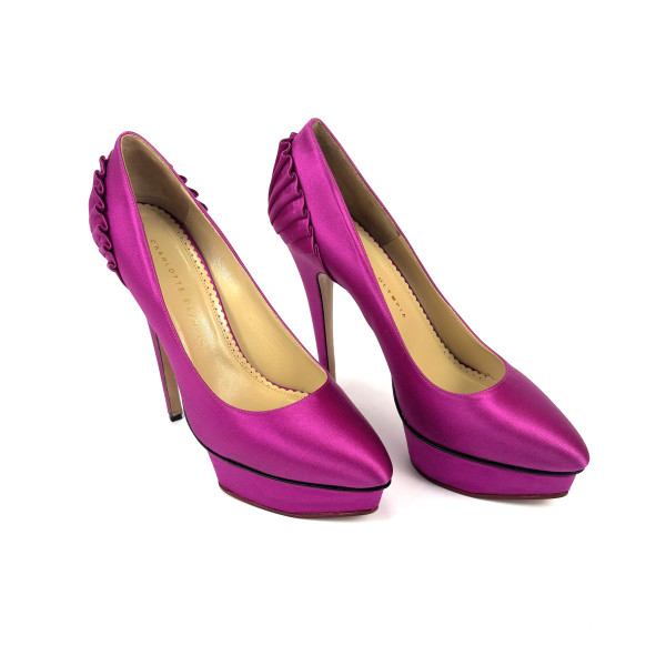 Charlotte Olympia Fuchsia Satin Blake Pleated Pumps