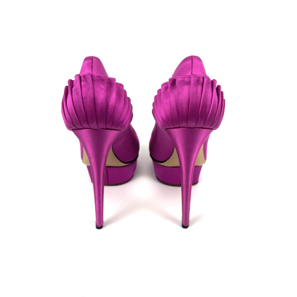Charlotte Olympia Fuchsia Satin Blake Pleated Pumps