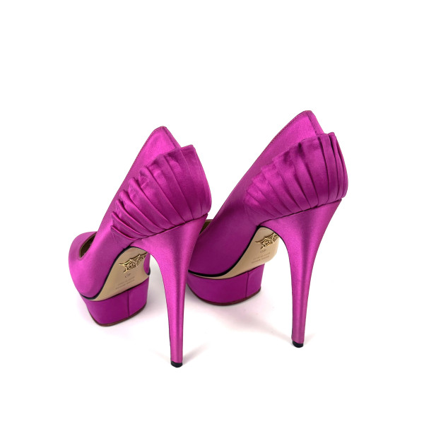 Charlotte Olympia Fuchsia Satin Blake Pleated Pumps