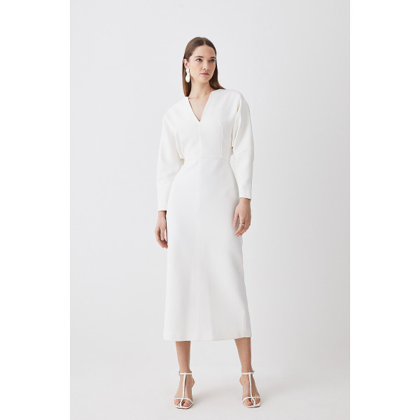 Karen Millen Compact Stretch Seamed Detail Rounded Sleeve Midi Dress
