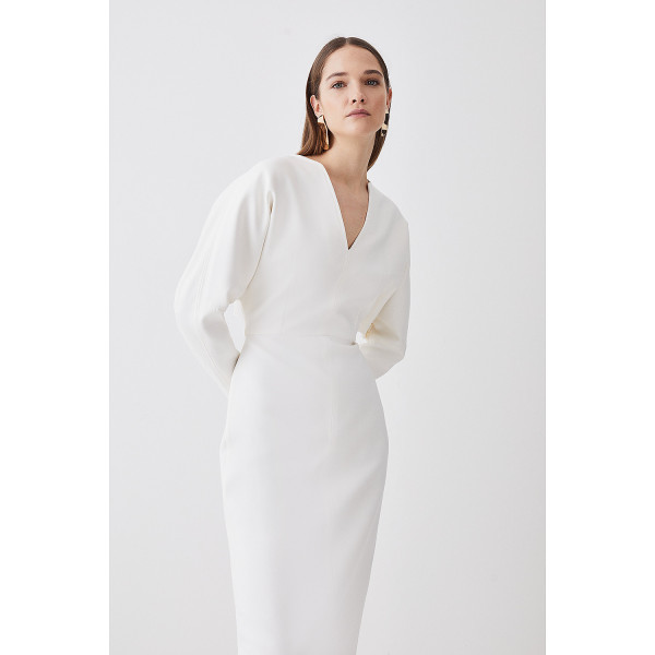 Karen Millen Compact Stretch Seamed Detail Rounded Sleeve Midi Dress