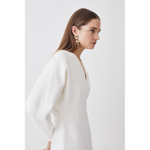 Karen Millen Compact Stretch Seamed Detail Rounded Sleeve Midi Dress