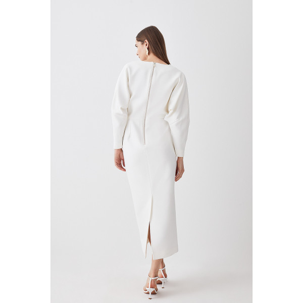 Karen Millen Compact Stretch Seamed Detail Rounded Sleeve Midi Dress