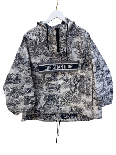 Dior Oversized Monochrome Toile De Jouy Tropicalia Hooded Logo Jacket