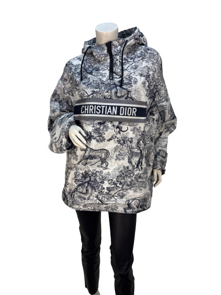 Dior Oversized Monochrome Toile De Jouy Tropicalia Hooded Logo Jacket