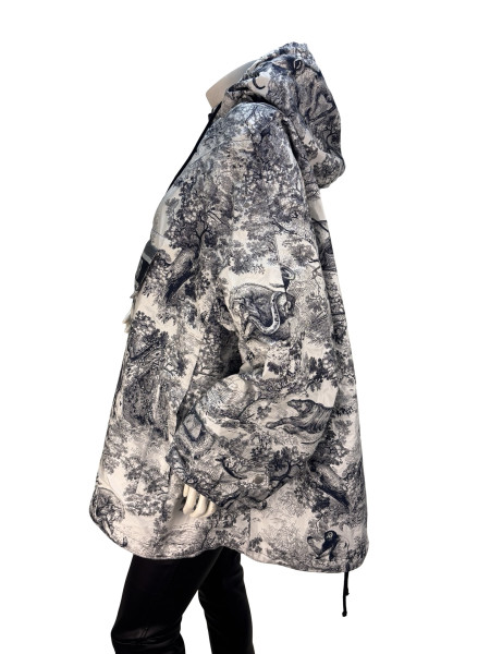 Dior Oversized Monochrome Toile De Jouy Tropicalia Hooded Logo Jacket