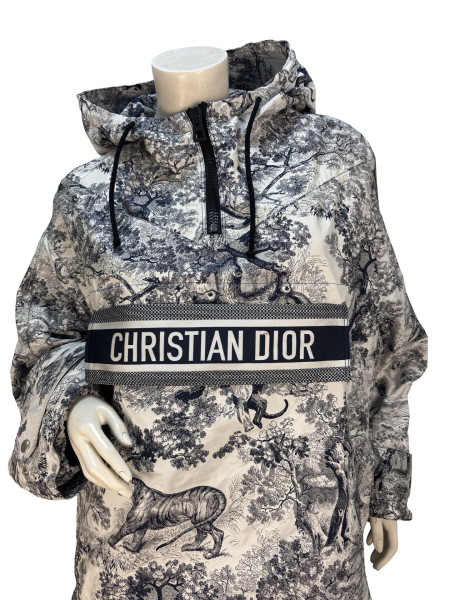Dior Oversized Monochrome Toile De Jouy Tropicalia Hooded Logo Jacket