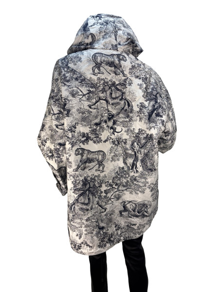 Dior Oversized Monochrome Toile De Jouy Tropicalia Hooded Logo Jacket
