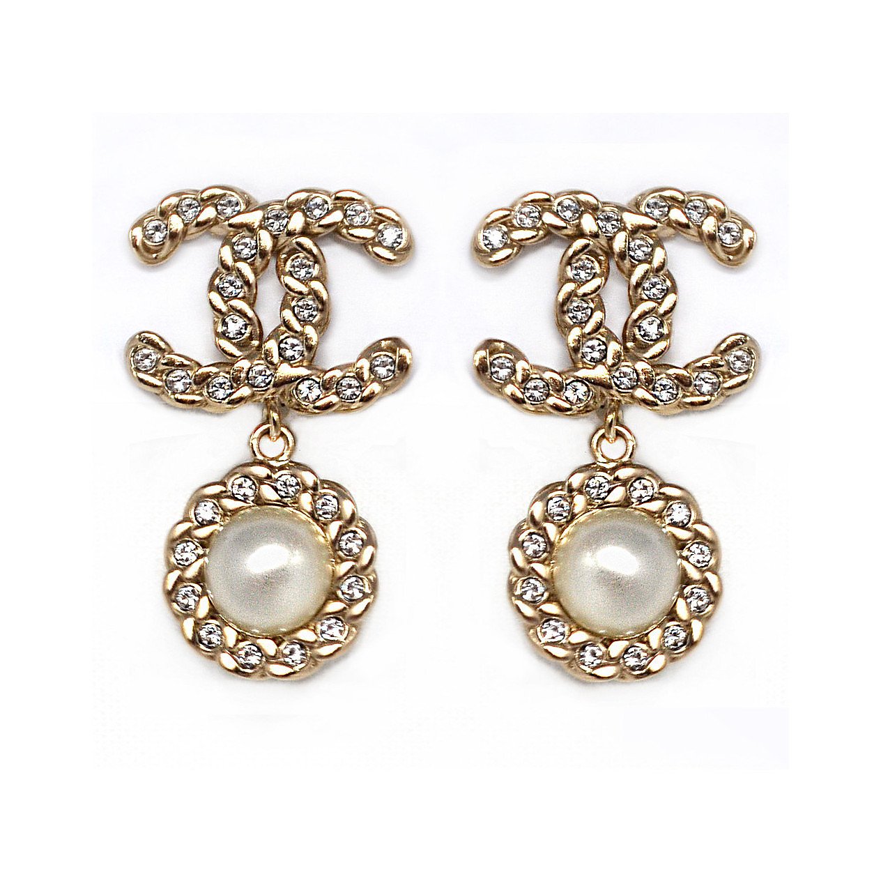 Chanel pearl encrusted large CC stud earrings  LuxuryPromise