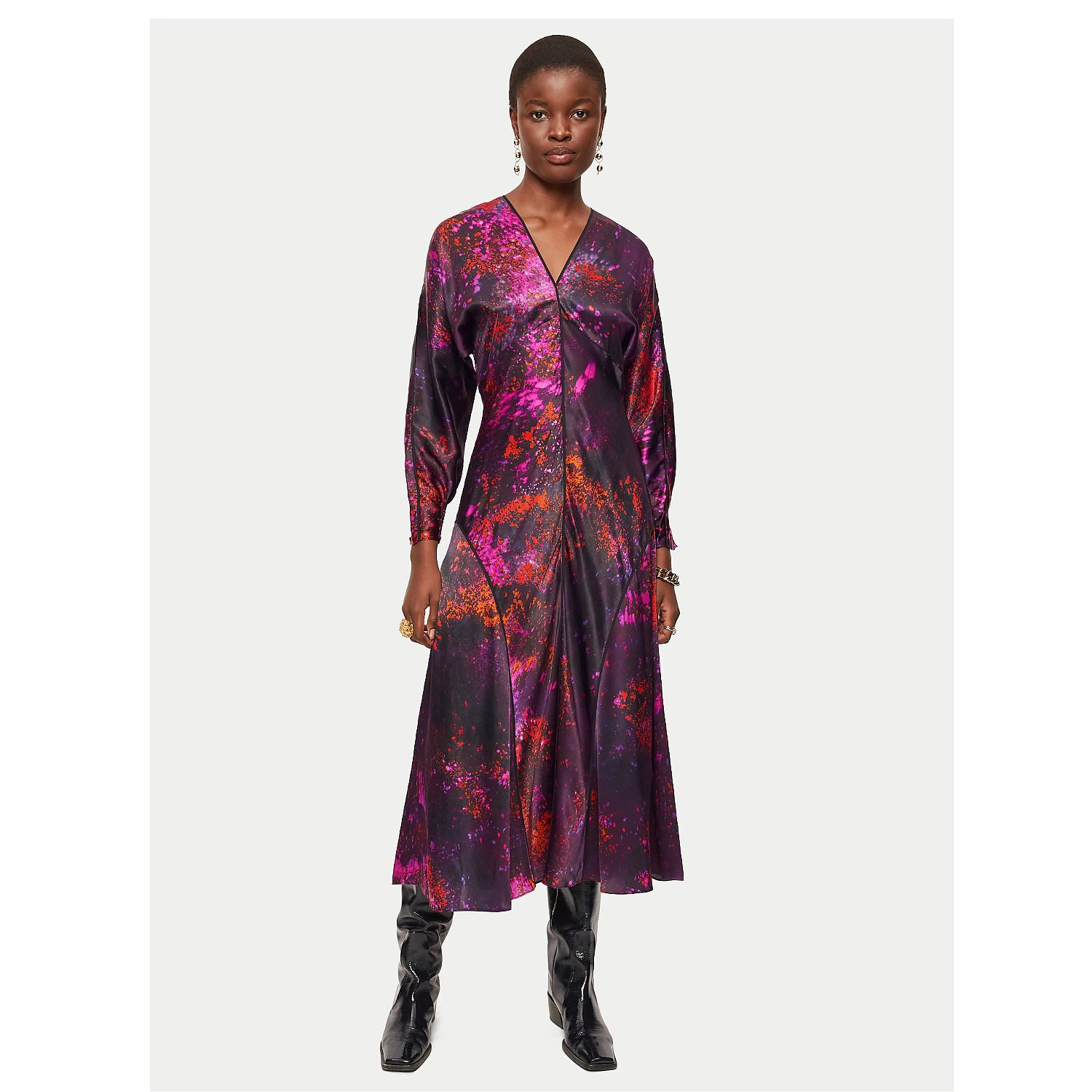 Jigsaw Silk Paint Drops Midi Dress