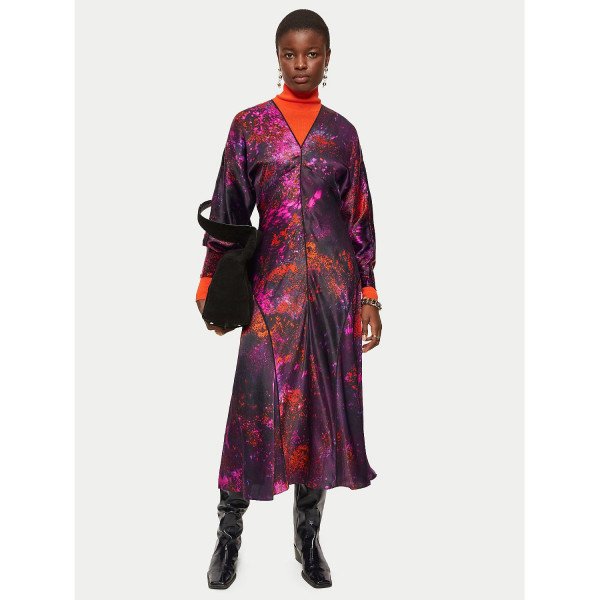 Jigsaw Silk Paint Drops Midi Dress